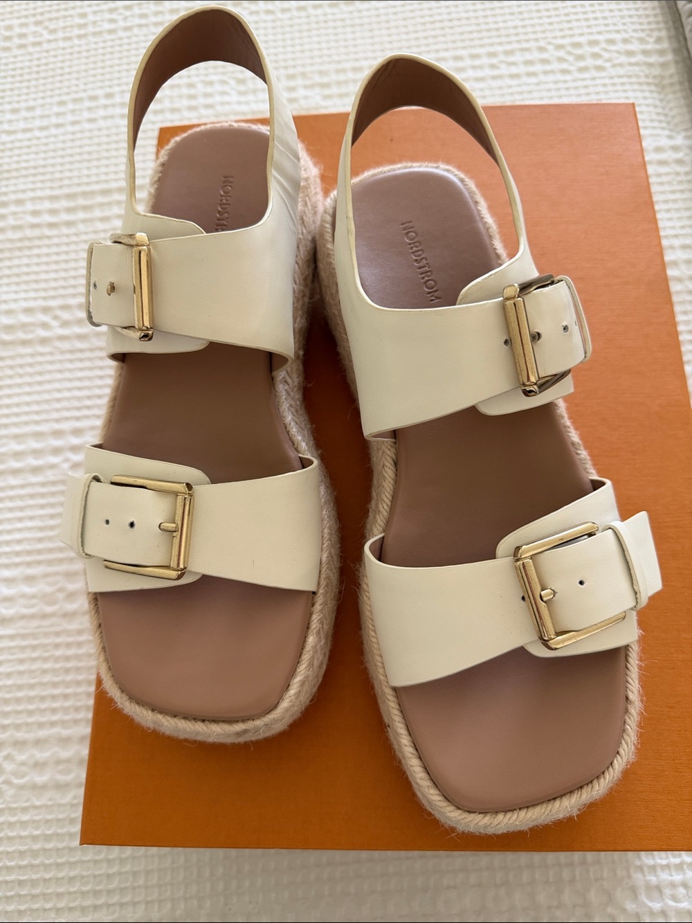 Nordstrom Cream Leather Espadrille Buckle Sandals